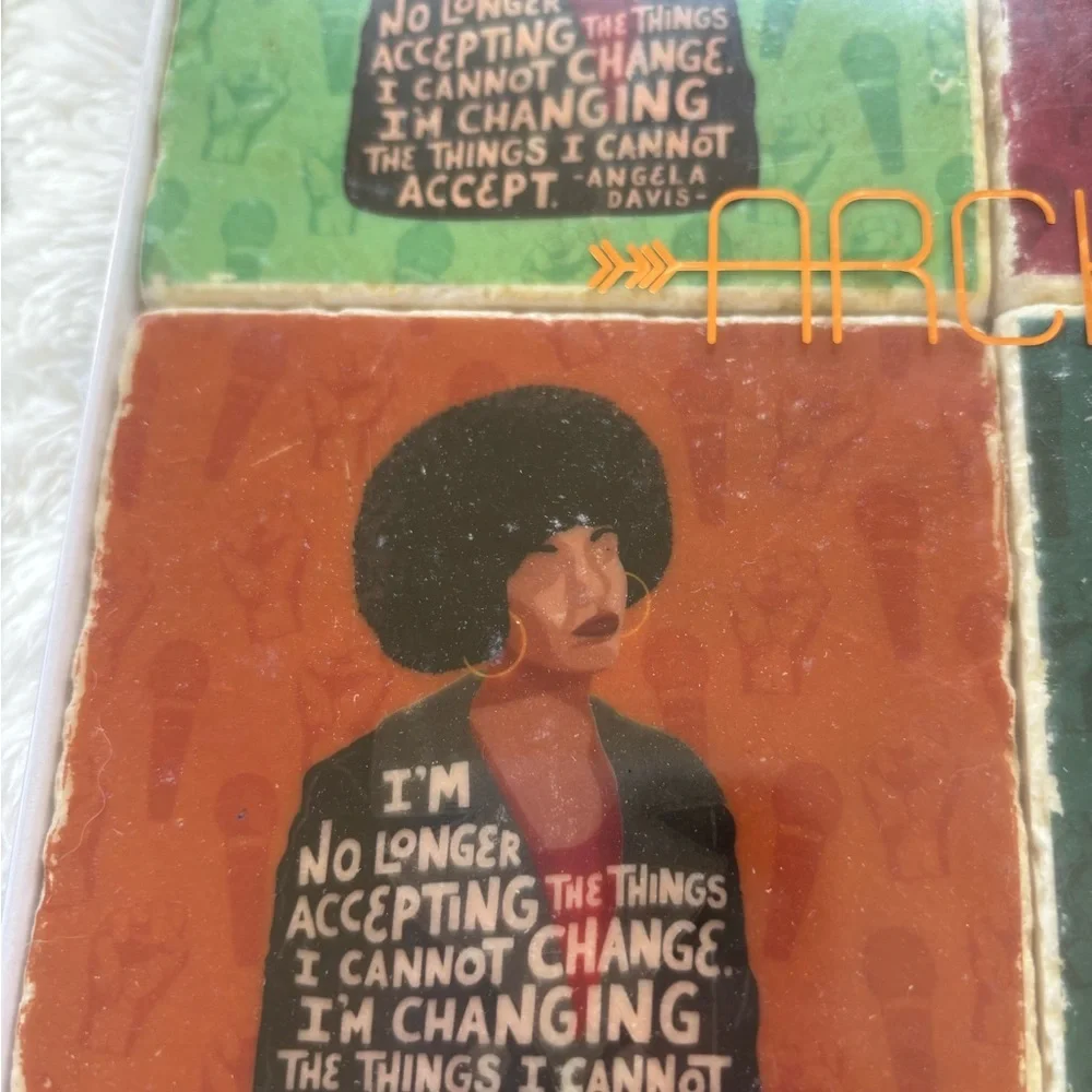 Angela Davis Coaster Set Marble 4 Colors New in Box